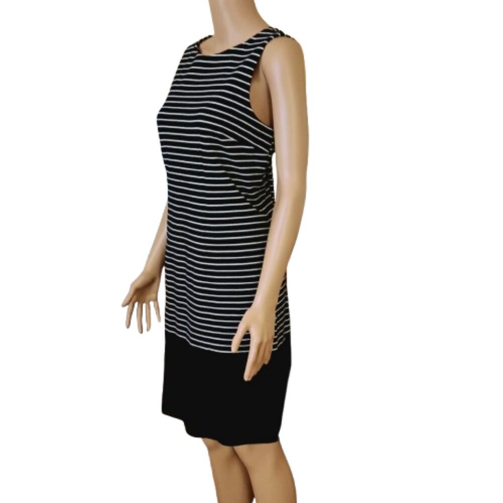 Talbots Black White Stripe Dress M Women's Sleeveless Knit Pullover Stretch